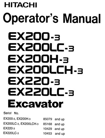 Hitachi EX200-3, EX200LC-3, EX200H-3, EX200LCH-3, EX220-3, EX220LC-3 Excavator