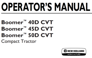 New Holland Boomer 40D CVT, Boomer 45D CVT, Boomer 50D CVT Compact Tractor Operator's Manual