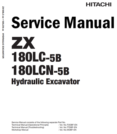 Hitachi ZX180LC-5B, ZX180LCN-5B Hydraulic Excavator Service Repair Manual