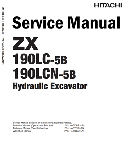 Hitachi ZX190LC-5B, ZX190LCN-5B Hydraulic Excavator Service Repair Manual