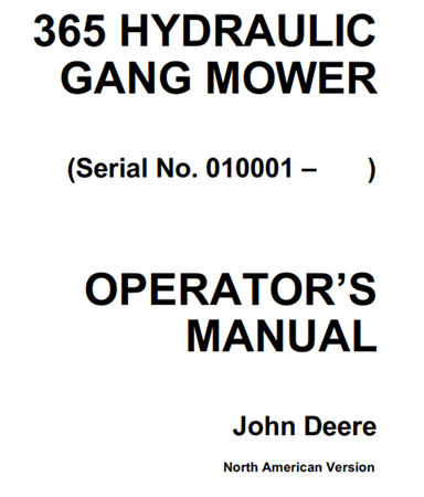 John Deere 365 Hydraulic Gang Mower Operator's Manual