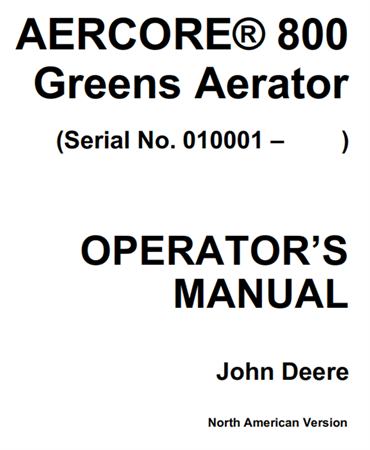 John Deere AERCORE 800 Greens Aerator Operator's Manual