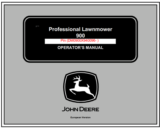 John Deere 900 Professional Lawnmower Operator's Manual