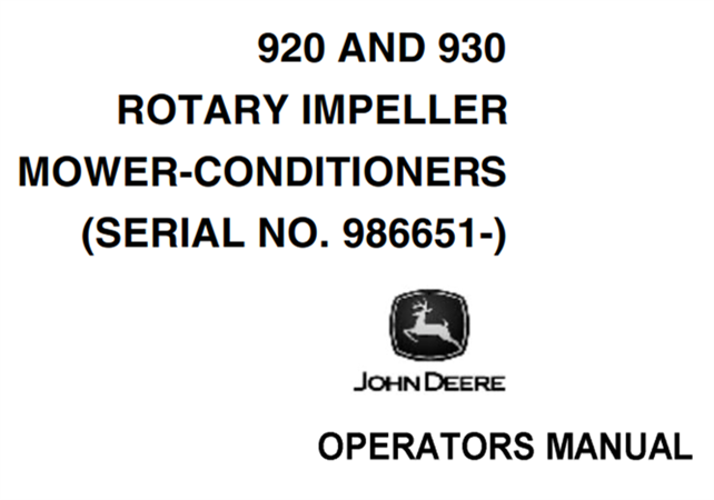 John Deere 920, 930 Rotary Impeller Mower-Conditioners