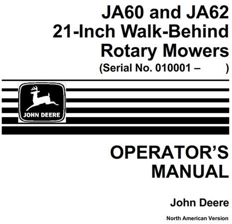 John Deere JA60, JA62 21-Inch Walk-Behind Rotary Mower