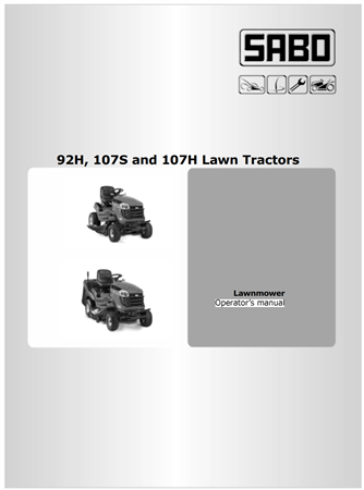 Sabo 92H, 107S, 107H Lawn Tractors Operator's Manual