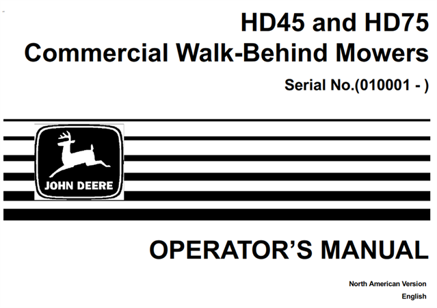 John Deere HD45 & HD75 Commercial Walk-Behind Mowers Operator's Manual