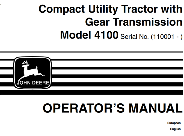 John Deere 4100 Compact Utility Tractor with Gear Transmission