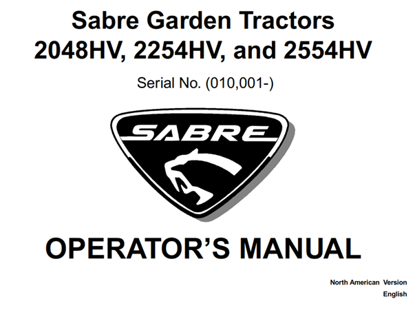 John Deere 2048HV, 2254HV, 2554HV Sabre Garden Tractors Operator's Manual