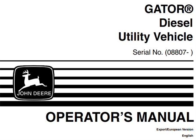 John Deere GATOR Diesel Utility Vehicle Operator's Manual
