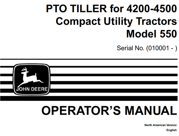 John Deere 550 PTO Tiller Operator's Manual