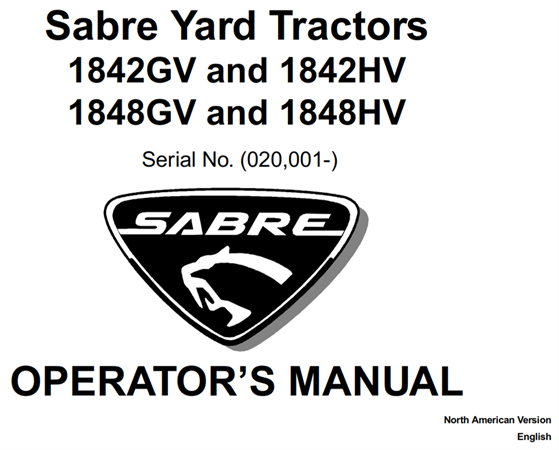 John Deere 1842GV and 1842HV, 1848GV and 1848HV Sabre Yard Tractors