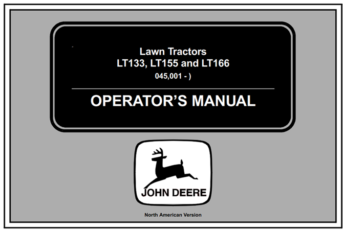 John Deere LT133, LT155, LT166 Lawn Tractors Operator's Manual