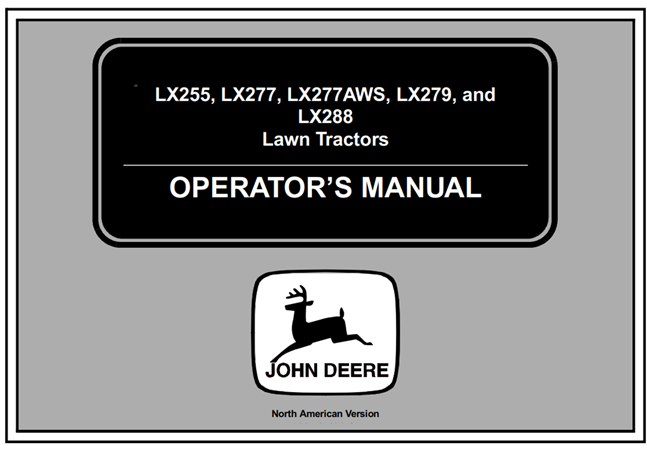 John Deere LX255, LX277, LX277AWS, LX279, LX288 Lawn Tractors