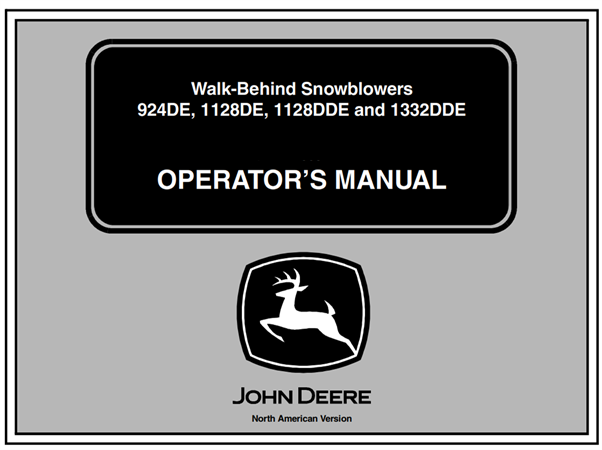 John Deere 924DE, 1128DE, 1128DDE, 1332DDE Walk-Behind Snowblowers