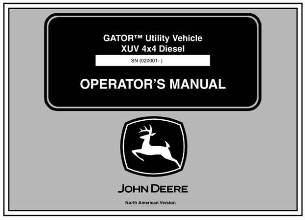John Deere XUV 4x4 Diesel GATOR Utility Vehicle Operator's Manual
