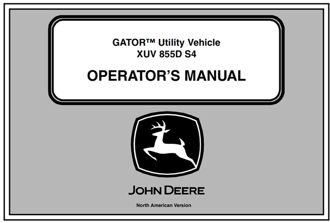 John Deere XUV 855D S4 GATOR Utility Vehicle Operator's Manual