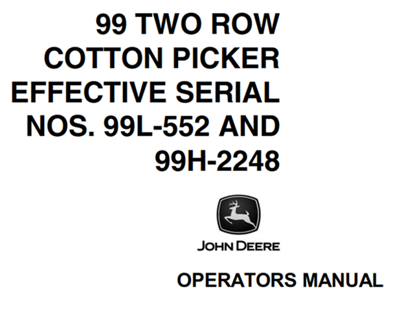 John Deere 99 Two Row Cotton Picker Operator's Manual