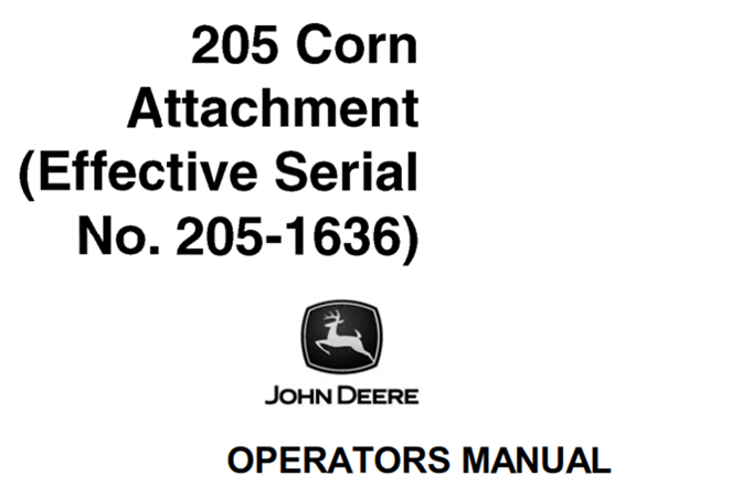 John Deere 205 Corn Attachment Operator's Manual