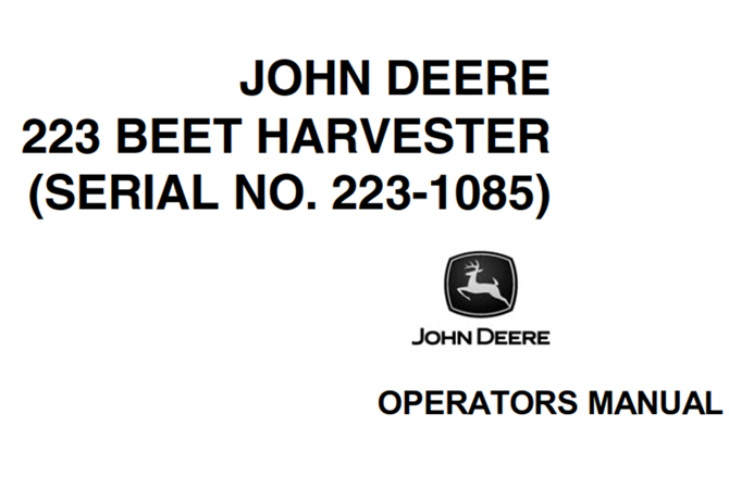John Deere 223 Beet Harvester Operator's Manual